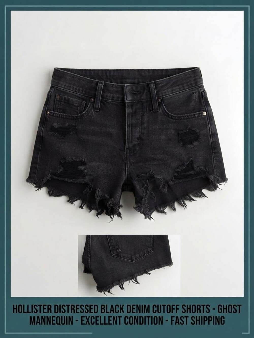 Hollister High-Rise Mom Short Distressed Black Denim Cutoff Shorts W24